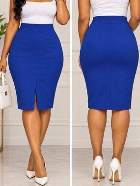 Jemma Women's Royal Blue High-waisted Pencil skirt With Front Pockets Size XL